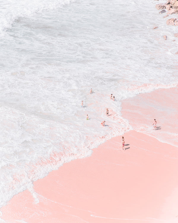 An image of a beach, with pink sands, by emerging Portuguese artist Teresa Freitas. 